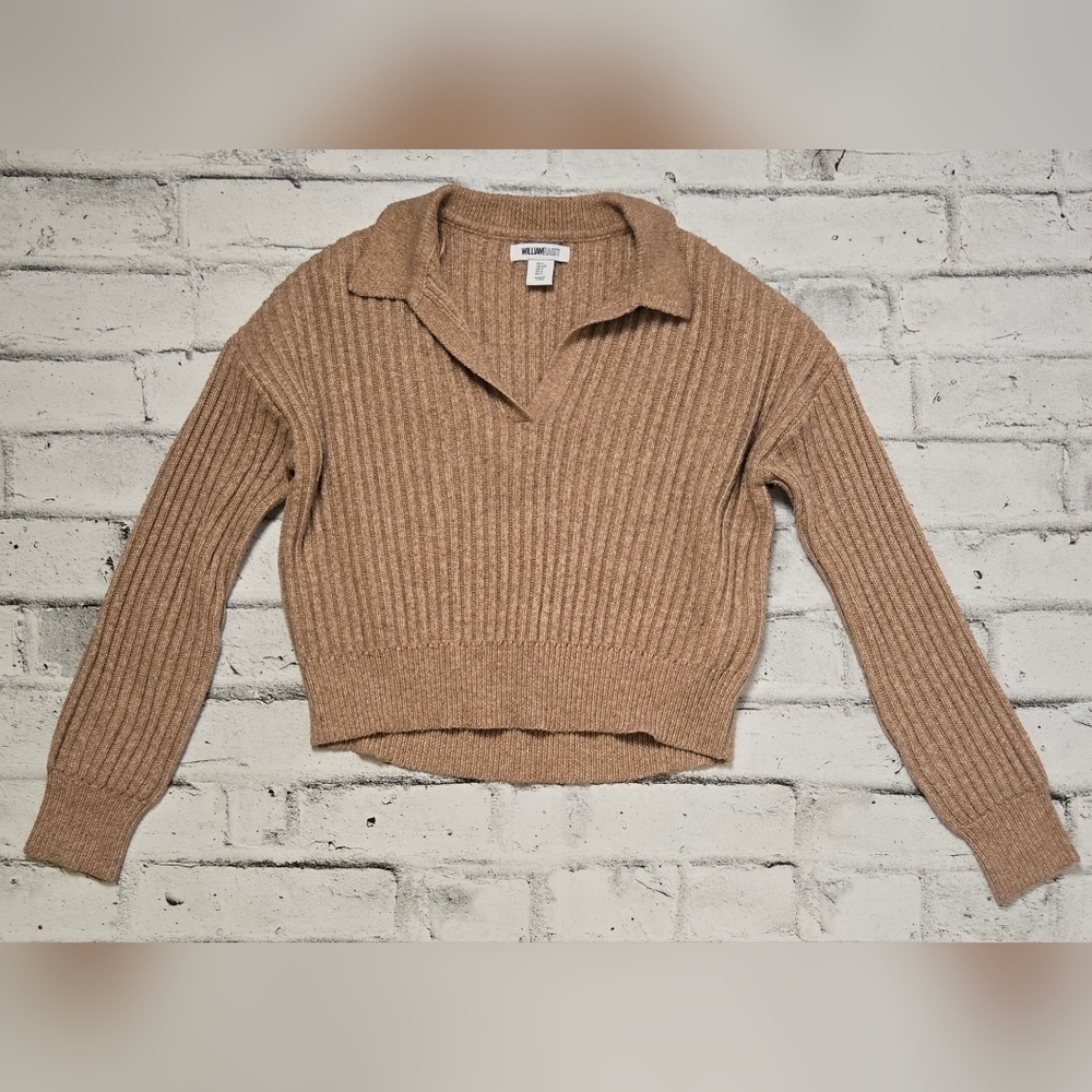 William Rast Ribbed Collared Cropped Sweater Tan Size Small - Picture 7 of 10